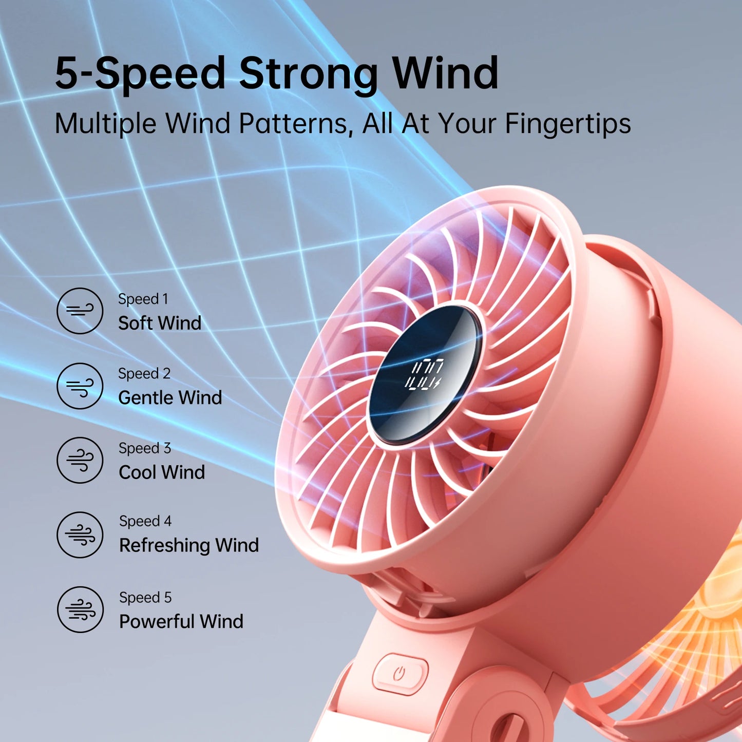 JISULIFE LIFE7 Portable Handheld Fan – 3600mAh, 5-Speed, LED