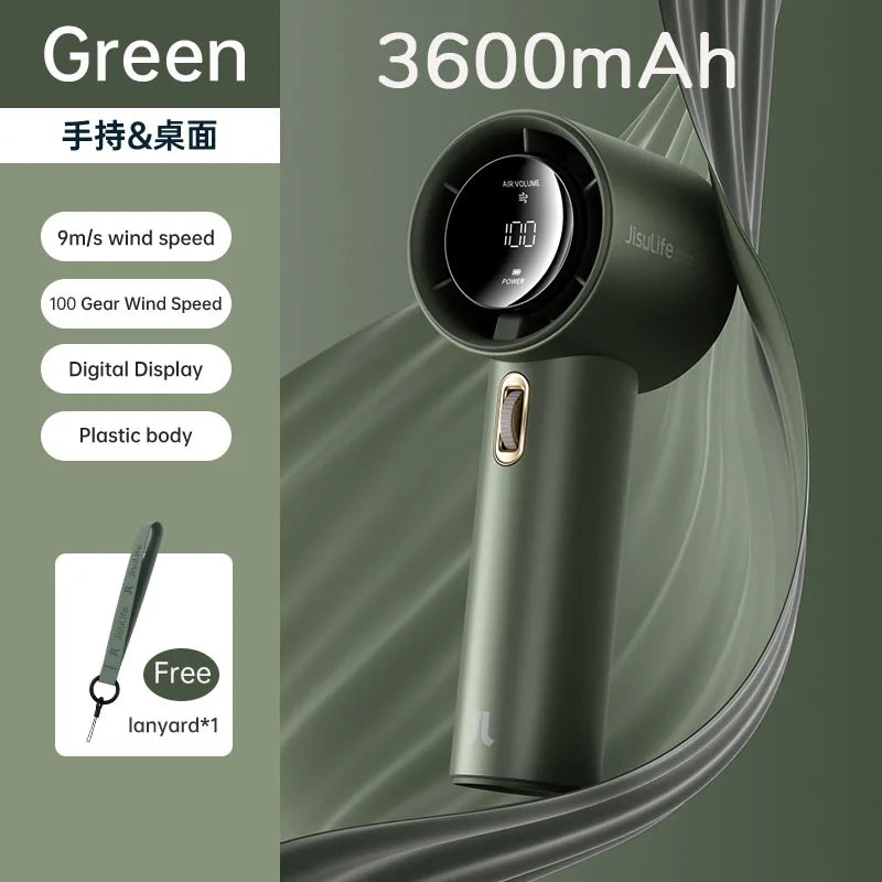 JISULIFE FA53 Pro Mini Handheld Fan – 5000mAh, 100 Speeds, LED