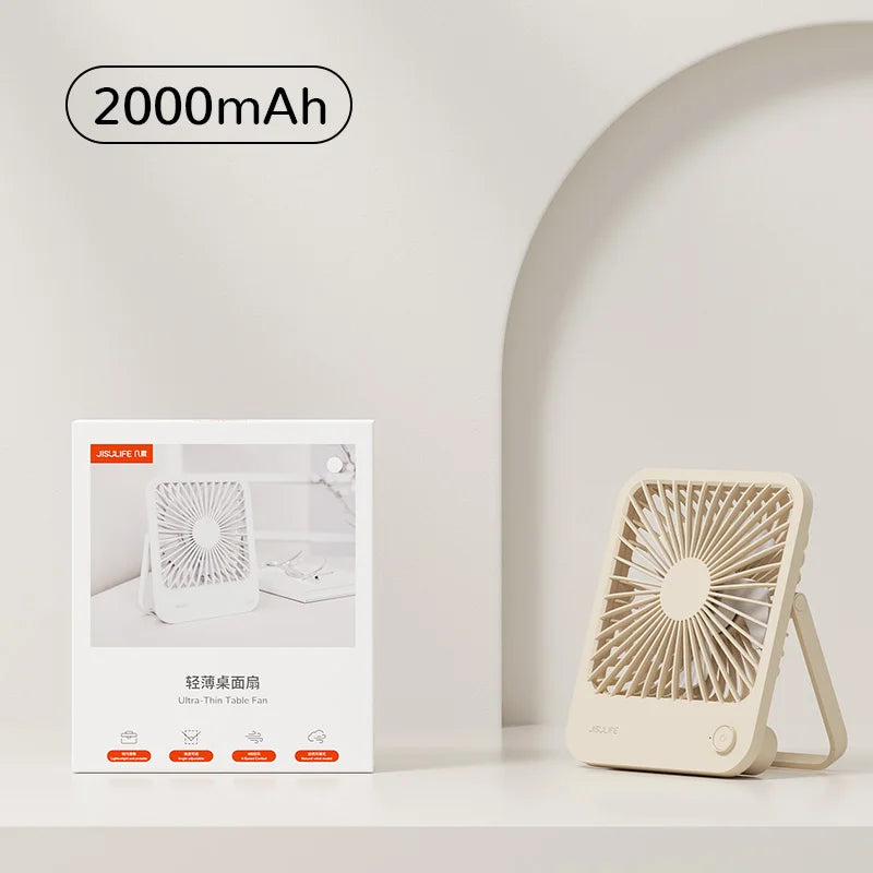 JISULIFE Portable Desk Fan – Quiet, USB Rechargeable, 4 Speeds