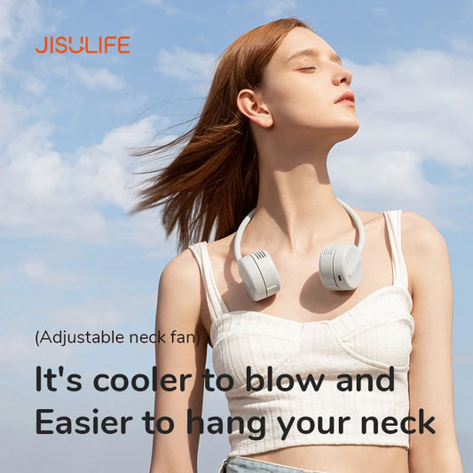 Přenosný krční ventilátor JISULIFE FA25 s USB – nastavitelný o 360°, bez lopatek, 4 rychlosti