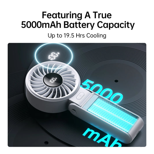 Přenosný ruční ventilátor JISULIFE LIFE7 – 5000 mAh, 5 rychlostí, 3 v 1