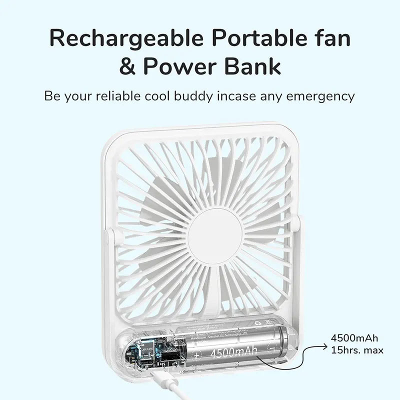 JISULIFE Portable Desk Fan – Quiet, USB Rechargeable, 4 Speeds