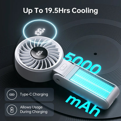 JISULIFE LIFE7 Portable Handheld Foldable Fan – 5000mAh, 5-Speed, LED