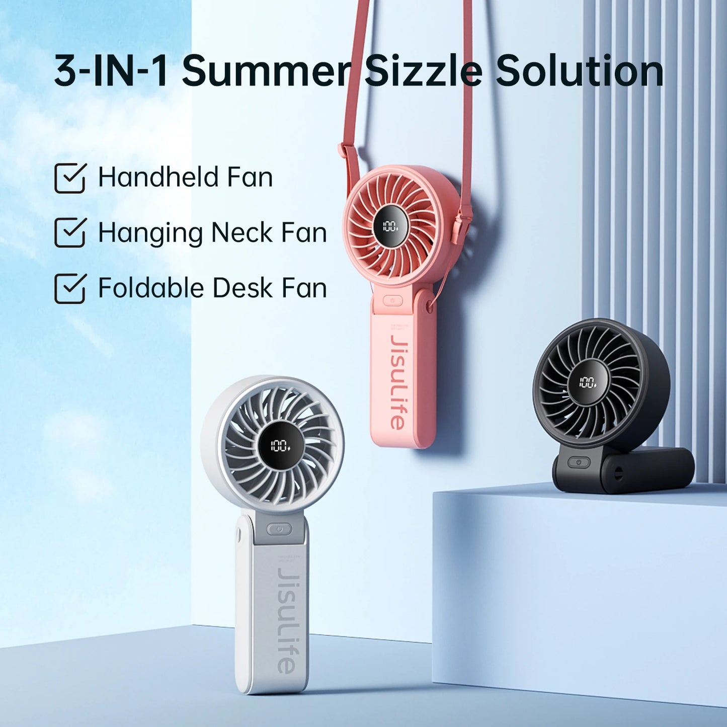 JISULIFE LIFE7 Portable Handheld Fan – 5000mAh, 5-Speed, 3-in-1