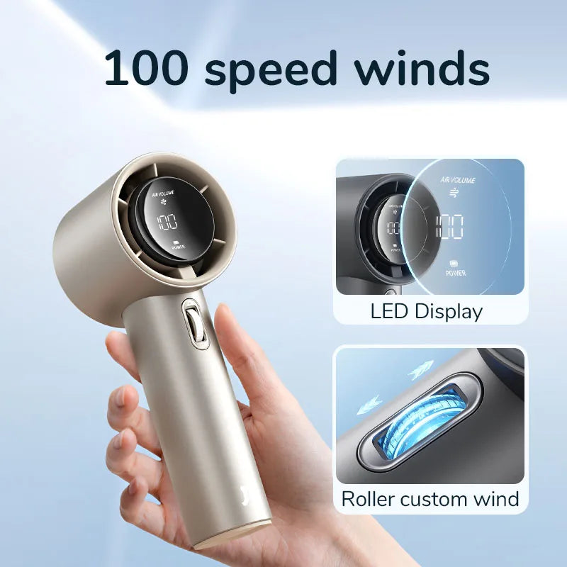 JISULIFE FA53 Pro Mini Handheld Fan – 5000mAh, 100 Speeds, LED