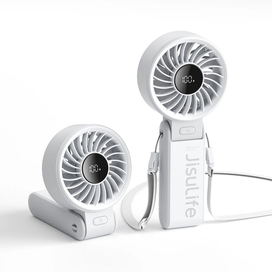 JISULIFE LIFE7 Portable Handheld Foldable Fan – 5000mAh, 5-Speed, LED