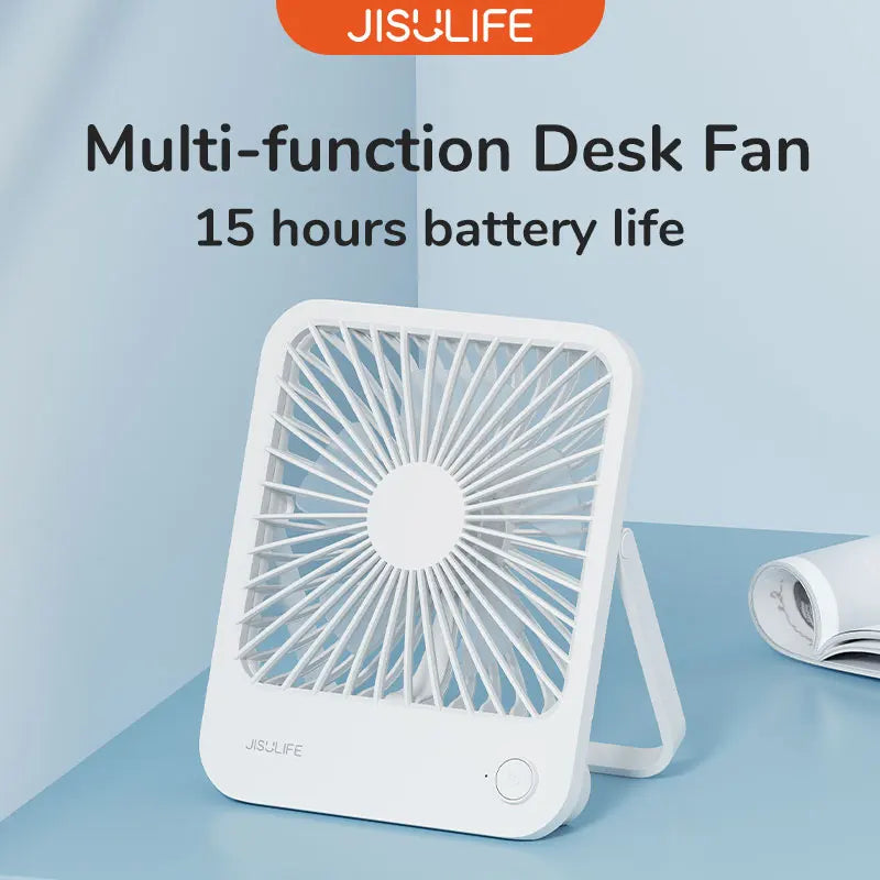 JISULIFE Portable Desk Fan – Quiet, USB Rechargeable, 4 Speeds