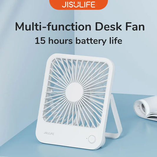 JISULIFE Portable Desk Fan – Quiet, USB Rechargeable, 4 Speeds