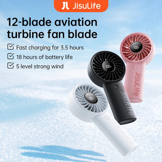 JISULIFE LIFE4 Handheld Fan – 5000mAh, 5-Speed, LED Display, Safety Lock
