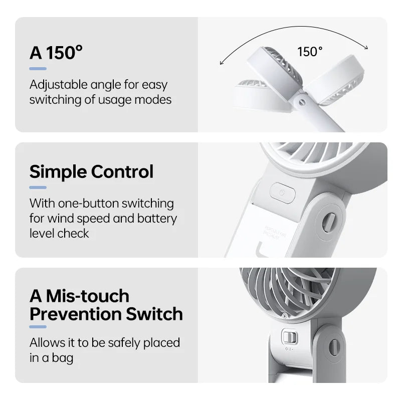 JISULIFE LIFE7 Portable Handheld Foldable Fan – 5000mAh, 5-Speed, LED