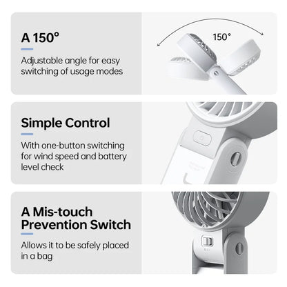 JISULIFE LIFE7 Portable Handheld Foldable Fan – 5000mAh, 5-Speed, LED