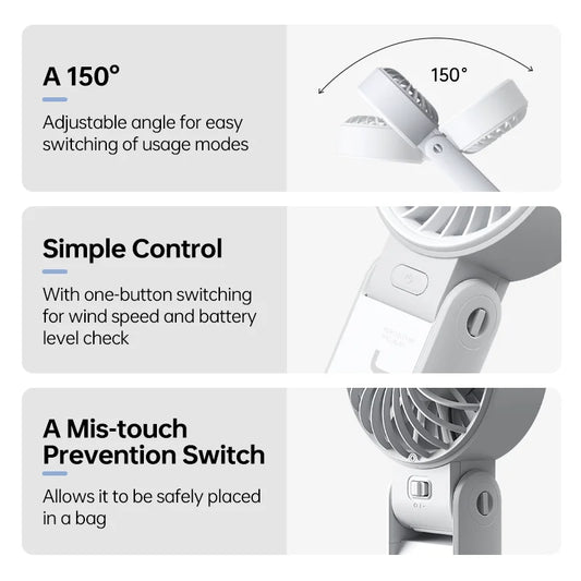 Přenosný ruční skládací ventilátor JISULIFE LIFE7 – 5000 mAh, 5 rychlostí, LED