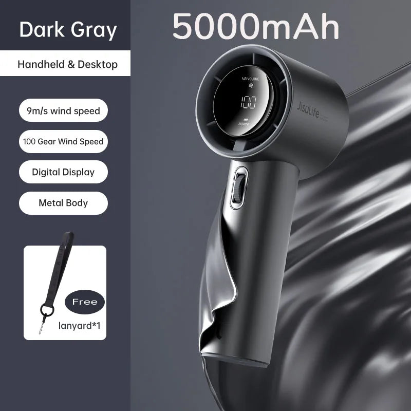 JISULIFE FA53 Pro Mini Handheld Fan – 5000mAh, 100 Speeds, LED