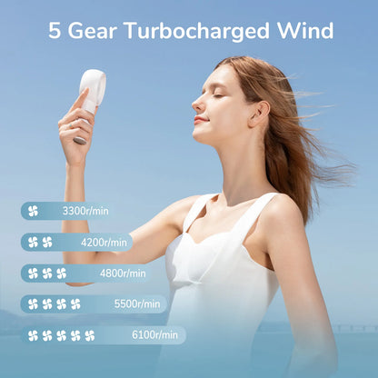 JISULIFE FA43 Handheld Turbo Fan – 4000mAh, 5-Speed, USB Rechargeable
