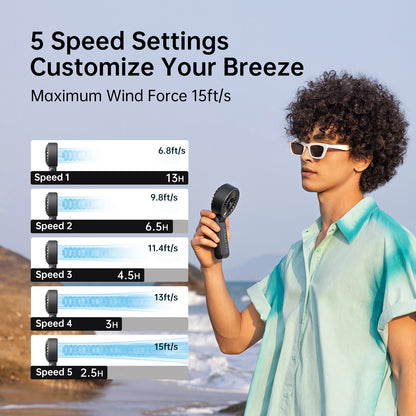 JISULIFE LIFE7 Portable Handheld Fan – 5000mAh, 5-Speed, 3-in-1