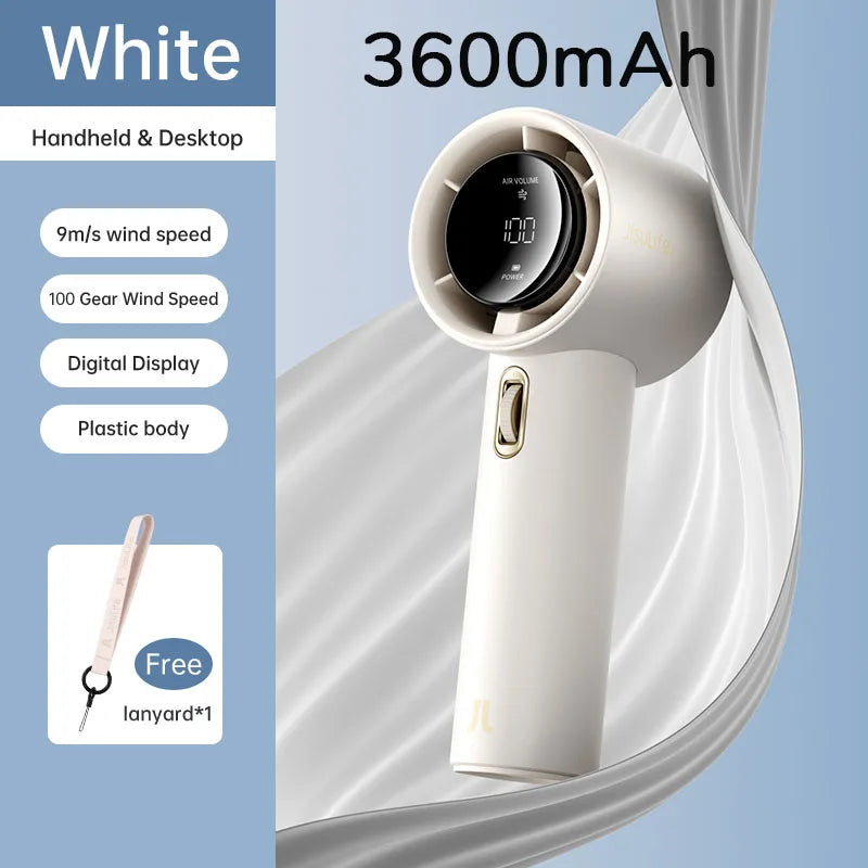JISULIFE FA53 Pro Mini Handheld Fan – 5000mAh, 100 Speeds, LED