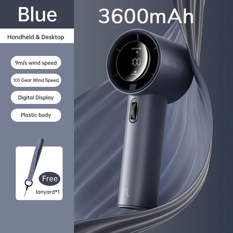 JISULIFE FA53 Pro Mini Handheld Fan – 5000mAh, 100 Speeds, LED
