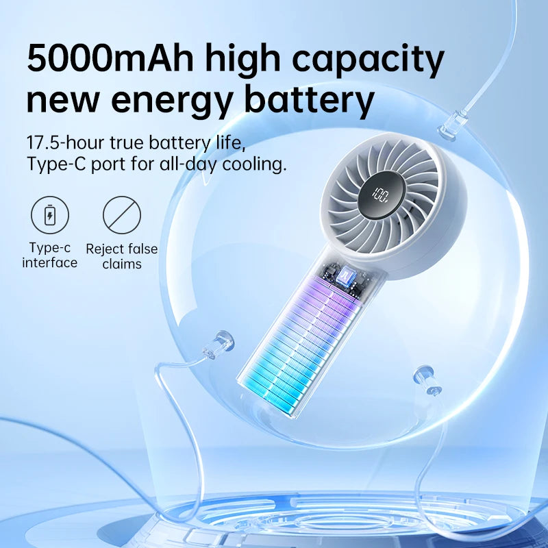 JISULIFE LIFE4 Handheld Fan – 5000mAh, 5-Speed, LED Display, Safety Lock