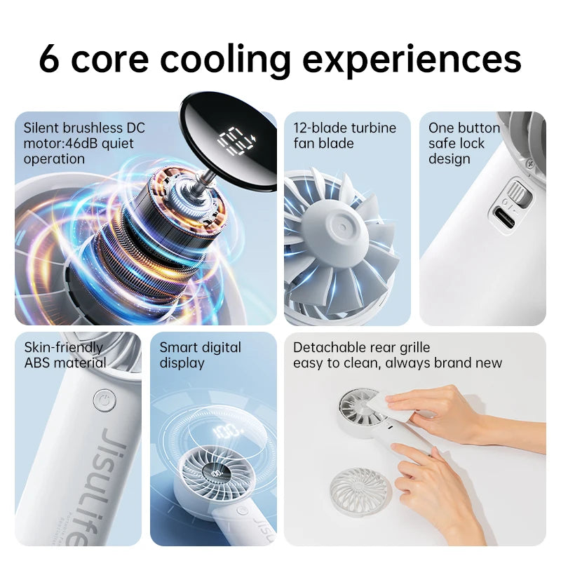 JISULIFE LIFE4 Handheld Fan – 5000mAh, 5-Speed, LED Display, Safety Lock