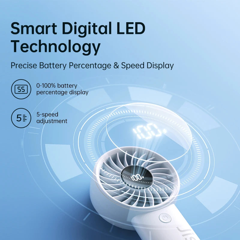 JISULIFE LIFE4 Handheld Fan – 5000mAh, 5-Speed, LED Display, Safety Lock