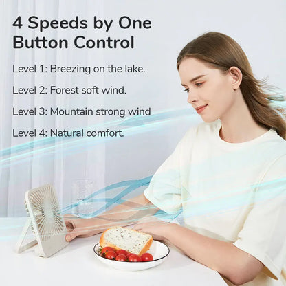 JISULIFE Portable Desk Fan – Quiet, USB Rechargeable, 4 Speeds