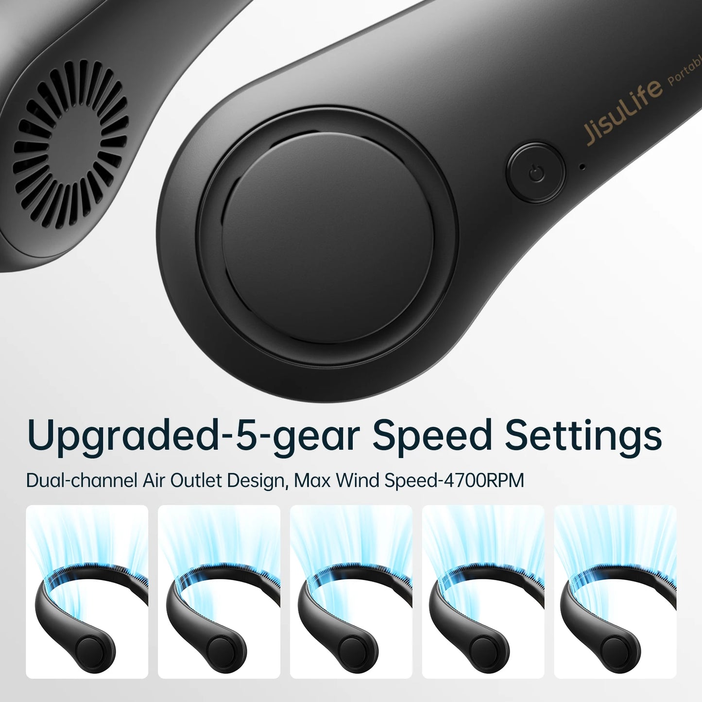 JISULIFE FA14 Portable Neck Fan – Bladeless, 5-Speed, 4000mAh