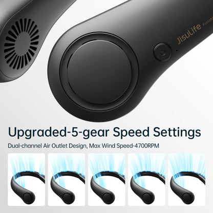 JISULIFE FA14 Portable Neck Fan – Bladeless, 5-Speed, 4000mAh