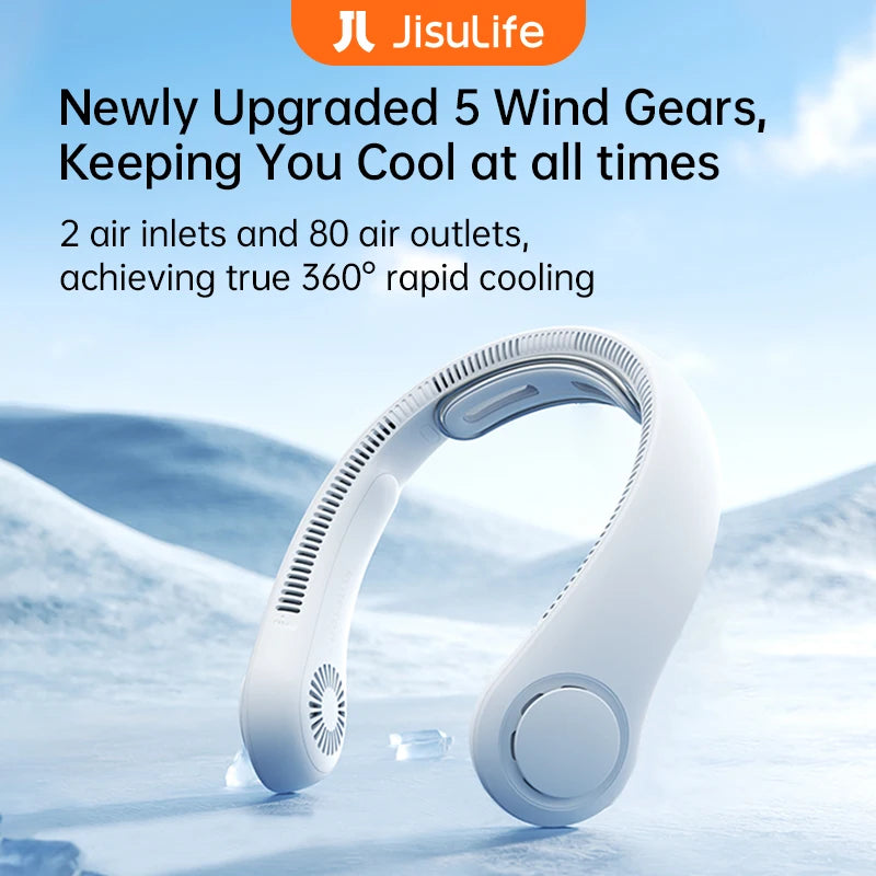 JISULIFE FA14X Portable Neck Fan – 5000mAh, 5-Speed, Upgraded Neck Support