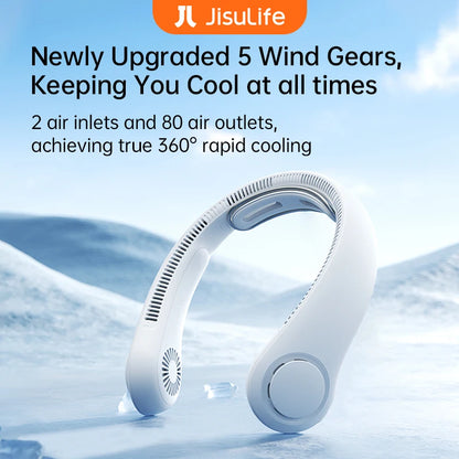 JISULIFE FA14X Portable Neck Fan – 5000mAh, 5-Speed, Upgraded Neck Support