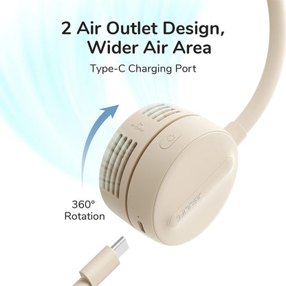 Přenosný krční ventilátor JISULIFE FA25 s USB – nastavitelný o 360°, bez lopatek, 4 rychlosti