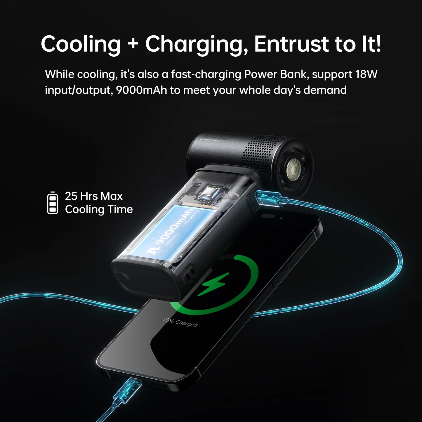 JISULIFE Ultra 2 Handheld Fan – 9000mAh, 100 Speeds, USB-C