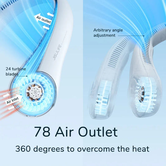 Přenosný krční ventilátor JISULIFE FA14 – 4000 mAh, 3 rychlosti, bez lopatek