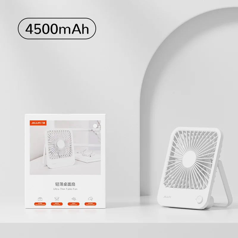 JISULIFE Portable Desk Fan – Quiet, USB Rechargeable, 4 Speeds
